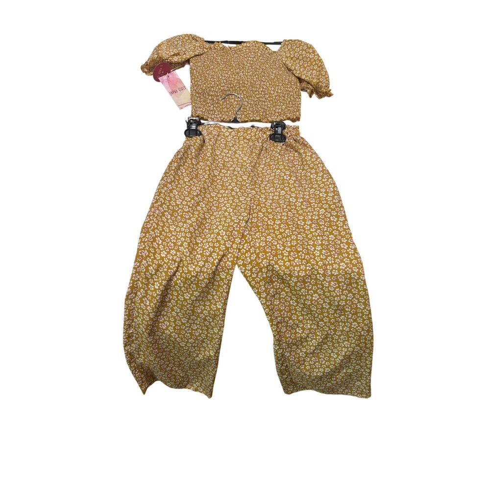 Japan girl 10 set palazzo pants elastic top mustard floral lightweight nwt